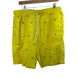 Nautica Bright Yellow and Navy Blue Nautical 8" Swim Trunks Men's Size XL
